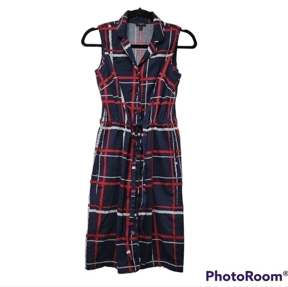 Talbots Nautical Rope Plaid Stripe Sleeveless Shirt Dress Size 2P - Picture 6 of 11